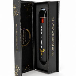 Breath of Brahma Botanical Blend 500mg premium wellness product packaging featuring front and back views on a white studio background with matte black boxes and gold foil branding.