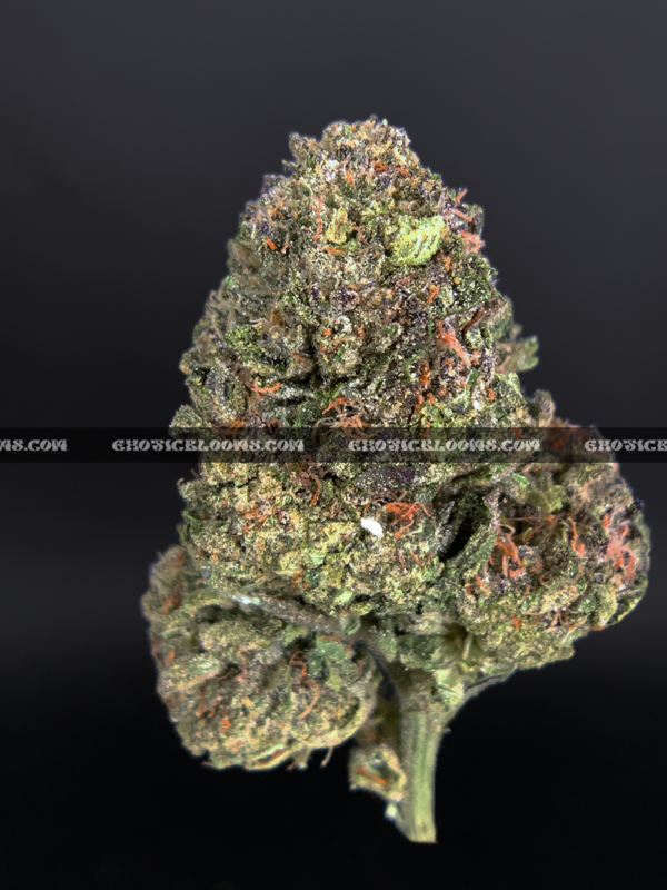 Close-up of Cake Pop strain showing long minty green buds with amber hairs and frosty amber trichomes, available for weed delivery in Virginia and Washington, DC. Known for its sweet vanilla cake flavor and euphoric full-body buzz.