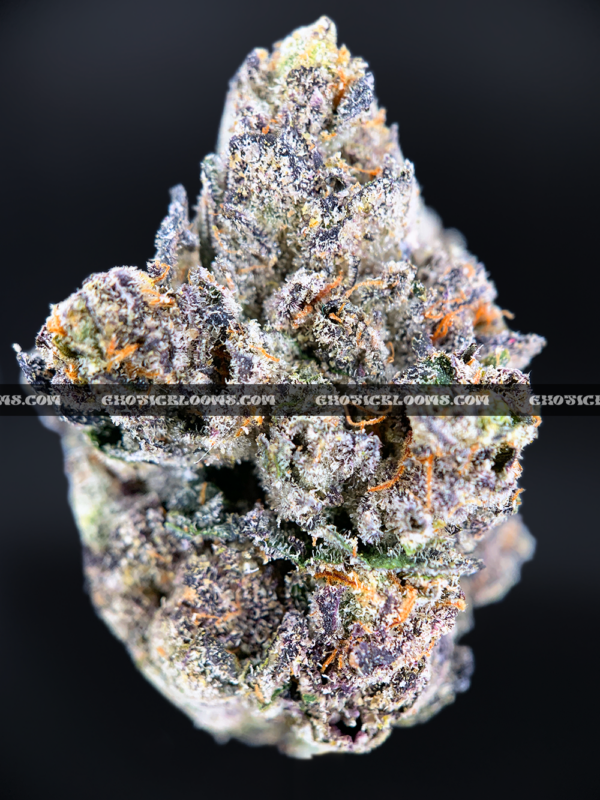 Midnight Runtz strain – blueberry candy flavored indica buds with purple and forest green hues, available for cannabis delivery in DC, Virginia, and Richmond via Exotic Blooms