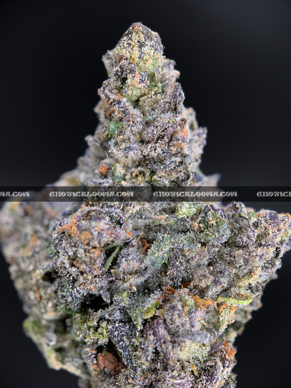 Midnight Runtz strain – blueberry candy flavored indica buds with purple and forest green hues, available for cannabis delivery in DC, Virginia, and Richmond via Exotic Blooms