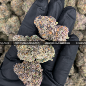 Hawaiian Breeze cannabis flower with dense mint green buds, amber trichomes, and tropical aroma