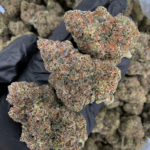 Rocky Candy indica dominant cannabis strain with frosty trichome covered buds available at Exotic Blooms Washington DC weed delivery