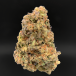 GMO Cake balanced hybrid cannabis strain with frosty trichome buds available at Exotic Blooms Washington DC weed delivery