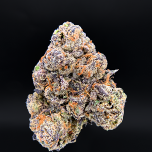 Smashberry Fumez indica dominant cannabis strain with purple frosty buds available at Exotic Blooms Washington DC weed delivery