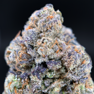 Smashberry Fumez indica dominant cannabis strain with purple frosty buds available at Exotic Blooms Washington DC weed delivery