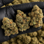 The ONE OG by West Coast Cure and G3 Cultivators featuring fresh April 2026 harvested OG flower with dense trichome coverage and loud classic gas terpenes available through Exotic Blooms Washington DC cannabis delivery