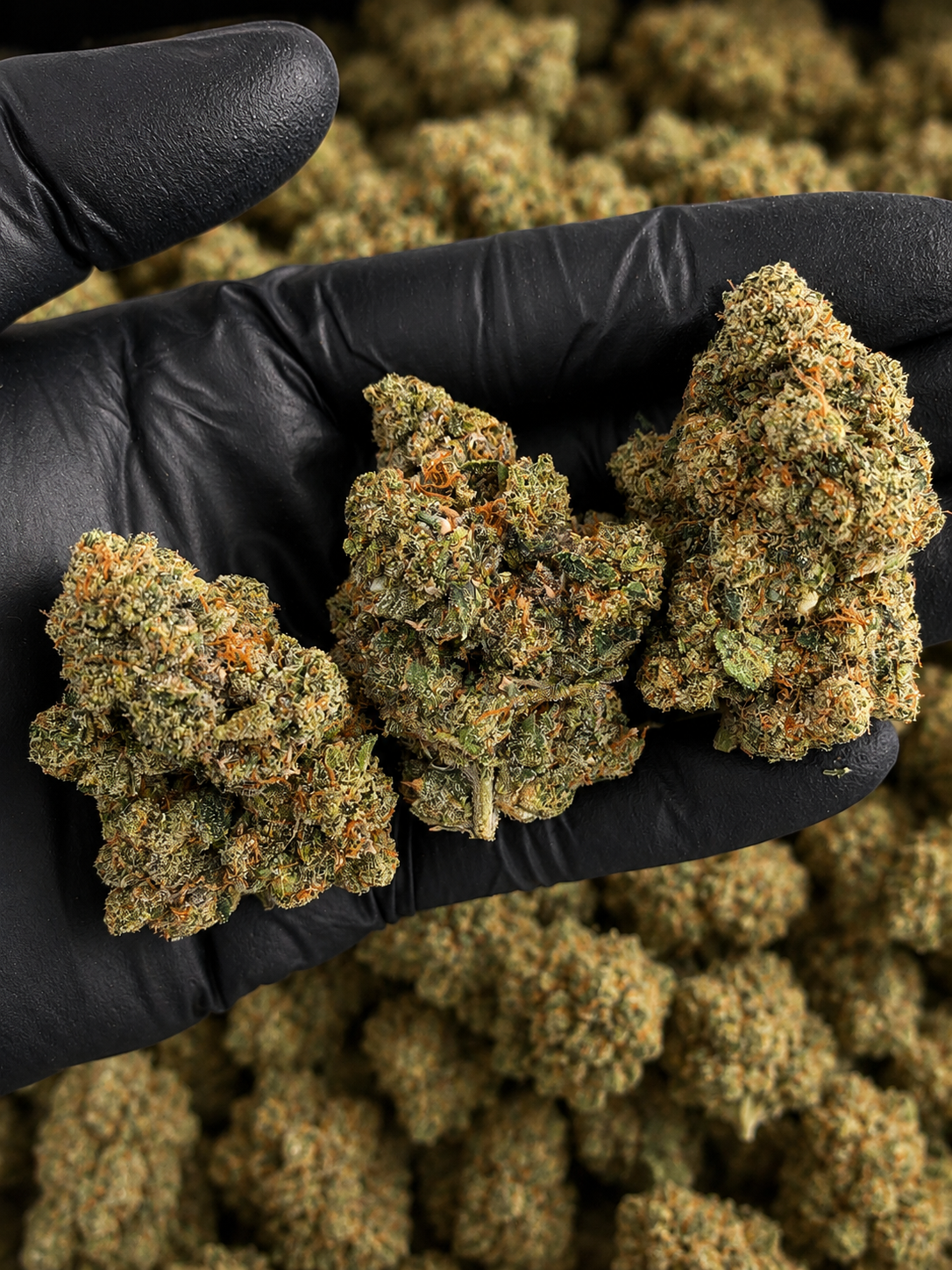 The ONE OG by West Coast Cure and G3 Cultivators featuring fresh April 2026 harvested OG flower with dense trichome coverage and loud classic gas terpenes available through Exotic Blooms Washington DC cannabis delivery