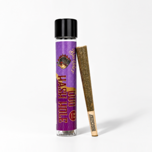 Big Chief Duo Hash Hole 2.3G infographic showing two exotic flower strains, one in each half of the pre-roll, with a 0.3G hash badder rosin core running through the center from start to finish. Available through Virginia weed delivery serving Northern VA, Richmond and Virginia Beach.