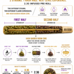 Big Chief Duo Hash Hole 2.3G infographic showing two exotic flower strains, one in each half of the pre-roll, with a 0.3G hash badder rosin core running through the center from start to finish. Available through Virginia weed delivery serving Northern VA, Richmond and Virginia Beach.