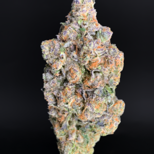 Slusherz indica-leaning hybrid flower with dense purple-green buds and frosty trichomes available for DC and Virginia weed delivery