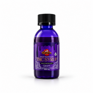 Devour Nano Enhanced THC Syrup 1000MG Grape liquid cannabis edible bottle and packaging for customers searching for THC syrup in Washington DC and Virginia.