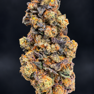 Purple and green P85 flower by G3 Cultivators with orange pistils and dense trichomes available for Virginia weed delivery