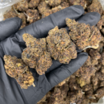 Grape Jelly indica-dominant hybrid flower from OG Glue and Sweet Purple D genetics, featured in the Exotic Blooms Flash Oz Deal collection for Washington DC and Virginia delivery.