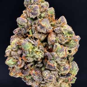 Frosted purple and green Toad’s Venom indica-dominant flower available for DC and Virginia weed delivery