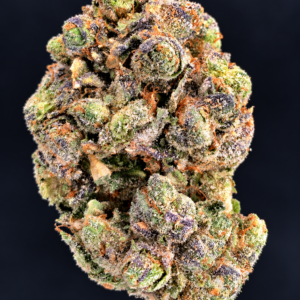 Frosted purple and green Toad’s Venom indica-dominant flower available for DC and Virginia weed delivery