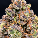 Frosted purple and green Toad’s Venom indica-dominant flower available for DC and Virginia weed delivery